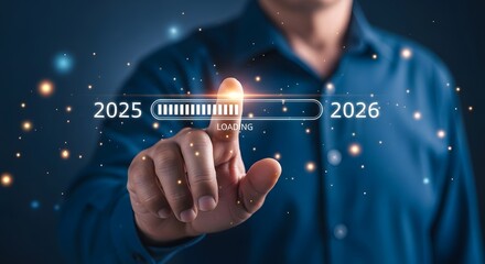 Concept of transition from 2025 to 2026 with a loading bar, symbolizing progress and anticipation of the new year