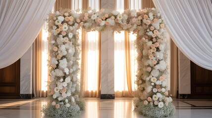Luxurious Rose & Peony Wedding Arch with Silk Drapes
