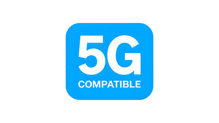 A blue rounded square with the text 5g compatible in white on a black background for technology use