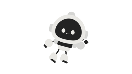 Adorable minimalist white robot character floating happily.