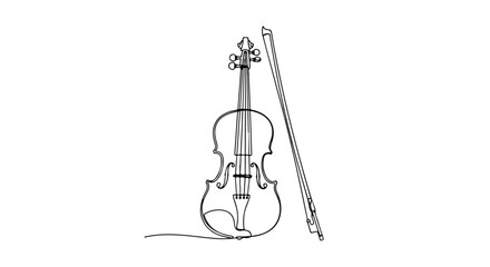 Violin instrument minimalist line art vector illustration.