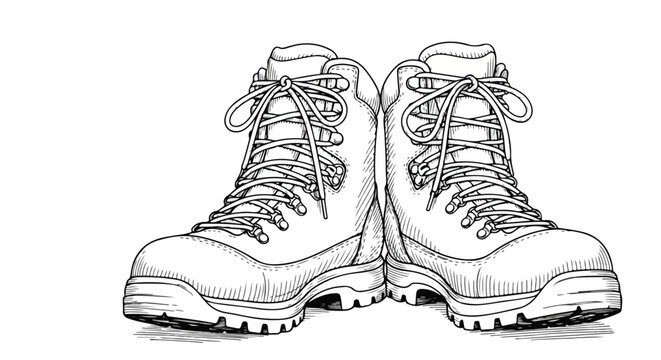 Hiking boots footwear detailed vector line art illustration.