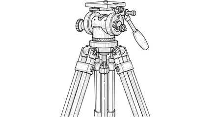 Camera tripod professional photography tool line art vector illustration.