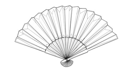 Hand fan minimal decorative accessory line art vector illustration.