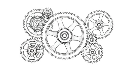 Mechanical gears minimal engineering line art vector illustration.