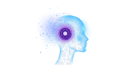 Futuristic artificial intelligence human head profile concept.