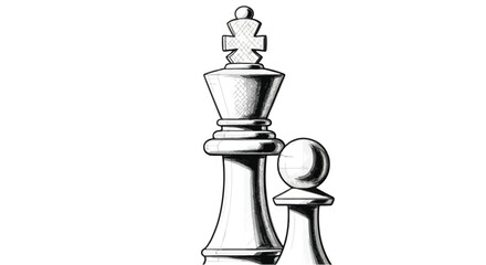 Chess pieces king and pawn minimal strategy concept vector line art.