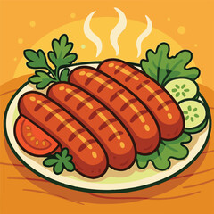 cartoon vector image of grilled sausage