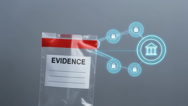 AI cybersecurity threat defense concept with digital security protection and evidence bag for secure data handling and digital lock safety