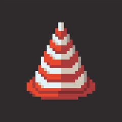 this is traffic cone in pixel art with colorful color and black background ,this item good for presentations,stickers, icons, t shirt design,game asset,logo and your project.