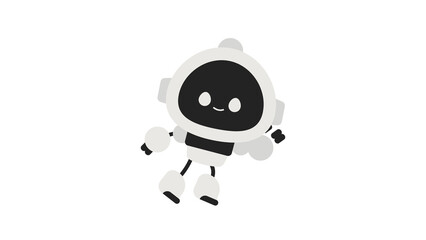 Adorable white cartoon robot character floating in space.