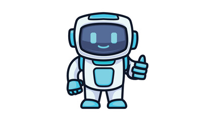 Cute cartoon robot mascot giving a thumbs up gesture.