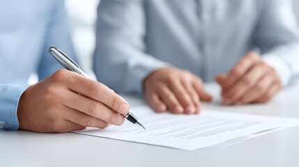 agile scrum meeting A hand writes on a document while another hand rests nearby, indicating collaboration or agreement.