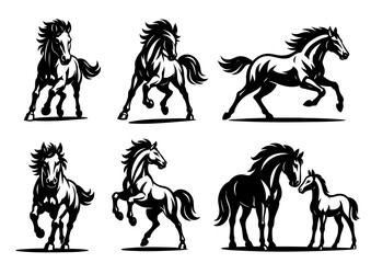 馬のシルエット年賀状素材セット