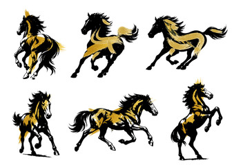 馬のシルエット年賀状素材セット