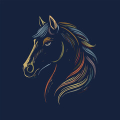 Horse Head Engraving Style Art - Earth Tones