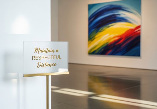 Elegant acrylic sign displaying maintain a respectful distance in upscale interior