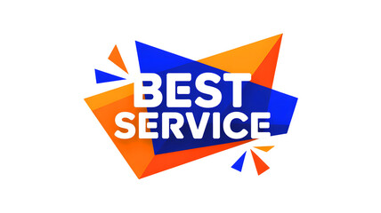 A graphic design with the words best service in white over a blue and orange geometric shape