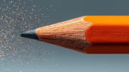 Close Up of an Orange Pencil with Eraser on a Gray Background
