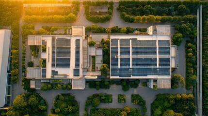 Aerial View of Modern Green Manufacturing Plant Surrounded by Nature