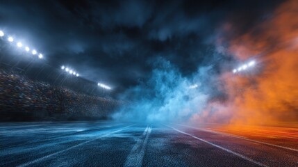 Dynamic Outdoor Stadium Race Scene Under Evening Illumination