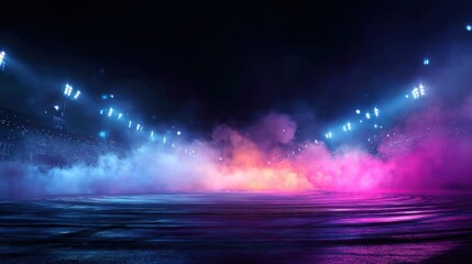 Vibrant Nighttime Car Race at Outdoor Stadium with Colorful Lights