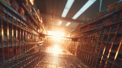 Fototapeta premium Cozy Vivid Scene of Supermarket Aisle with Eye-Level Perspective