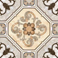 Vintage Ceramic Tile Design with Elegant Flower and Scroll Motif