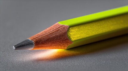 Obraz premium Bright Green Pencil with Eraser on Minimalist Grey Background