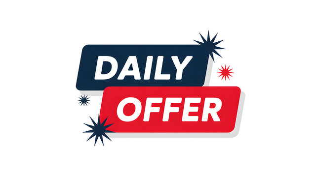 A promotional graphic featuring the words daily offer in blue and red on a black background