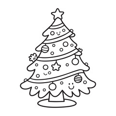  Beautiful Decorated Christmas Tree Outline for Festive Holiday Coloring Book Page. 