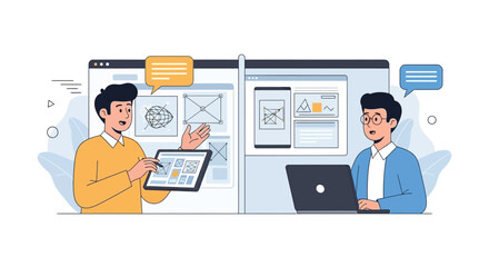 Digital Designers Collaborating on Web and Mobile Interface Designs for Modern Applications