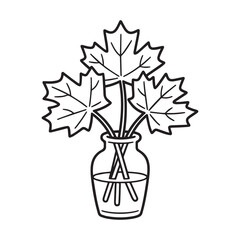 Beautiful Maple Leaf Bouquet in Vase Outline for Creative Autumn Coloring Page. 