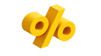 Yellow 3d sign percent discount on isolated background. Voucher gift. Vector illustration.