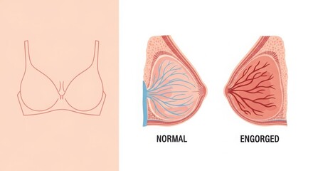 Obraz premium Comparative diagram illustrates normal versus excised breast tissue anatomy illustration
