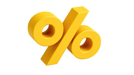 Yellow 3d sign percent discount on isolated background. Voucher gift. Vector illustration.