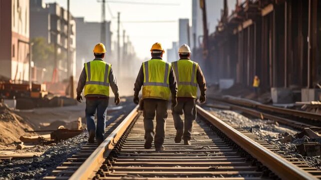 Workers Walking on Rails.