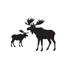 Fototapeta premium Set of black moose silhouettes in various poses.