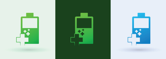 Battery medical cross pixel logo energy health power charge wellness clinic icon
