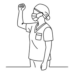 Strong Nurse Continuous Line Art – Medical Hero Illustration