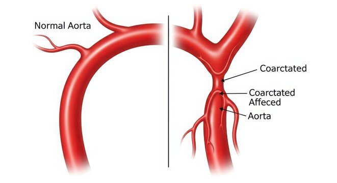 Comparative view of normal artery versus artery with stenosis and aneurysm illustration