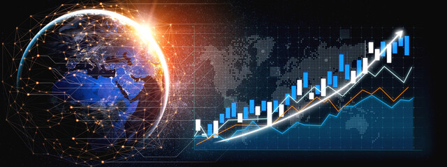 A stunning illustration of a global financial theme featuring a vibrant globe alongside stock market trends, symbolizing growth and investment opportunities. Impute