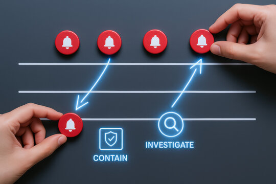 AI cybersecurity concept with threat defense strategy showing containment and investigation process for digital protection