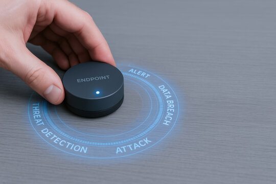 Ai cybersecurity defense concept threat detection device with alert and data breach attack protection for endpoint security