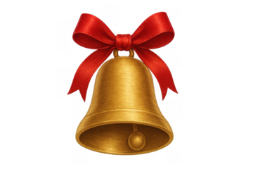 Golden christmas bell ringing for holiday celebration, festive season decoration, and winter time merriment with red ribbon bow