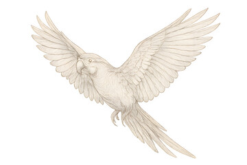 Naklejka premium Majestic parrot in elegant flight soars, a symbol of freedom and grace perfect for designs needing a touch of the wild, artistic flair, and natural beauty.