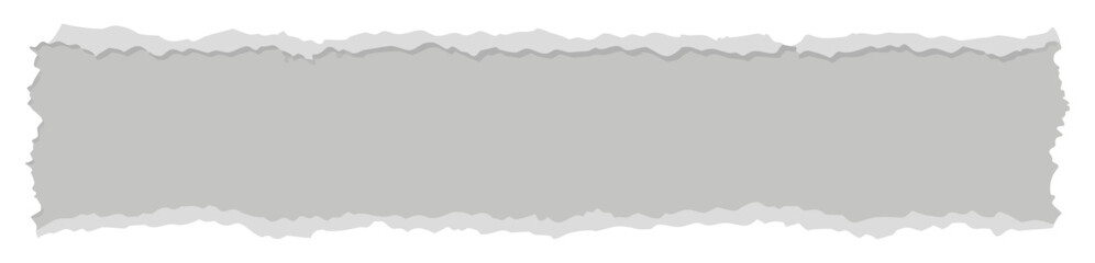 Obraz premium Realistic, horizontal vector strip of torn paper with ragged edges and gray texture. Perfect for headers, banners, notes, or distressed background overlays.