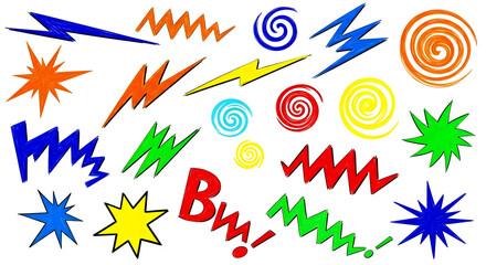 Collection of colorful cartoon design elements isolated on transparent background