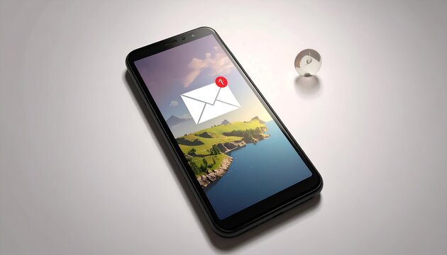 Smartphone with Email Notification Displaying Landscape Scene on Screen Modern Technology