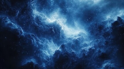 Fototapeta premium Cosmic nebula, swirling clouds of blue, outer space, stunning view, digital art, background